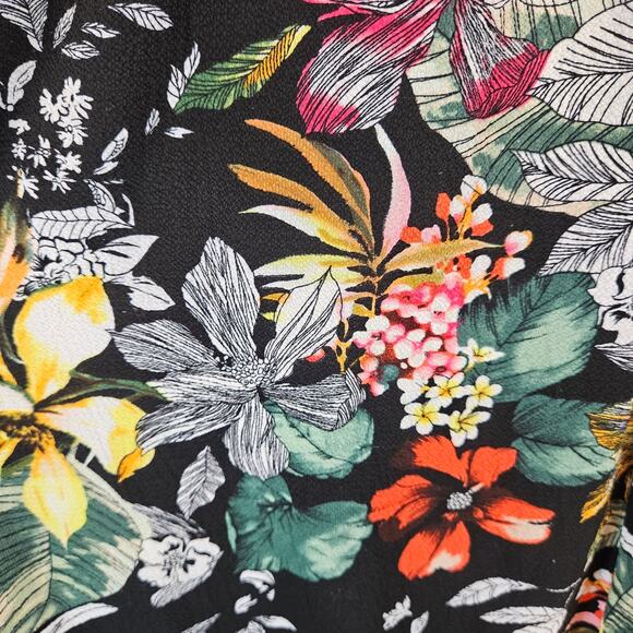 A. Calin Black Floral Stretch Shorts Romper w/ Open Front Maxi Overlay Dress L - Picture 7 of 11